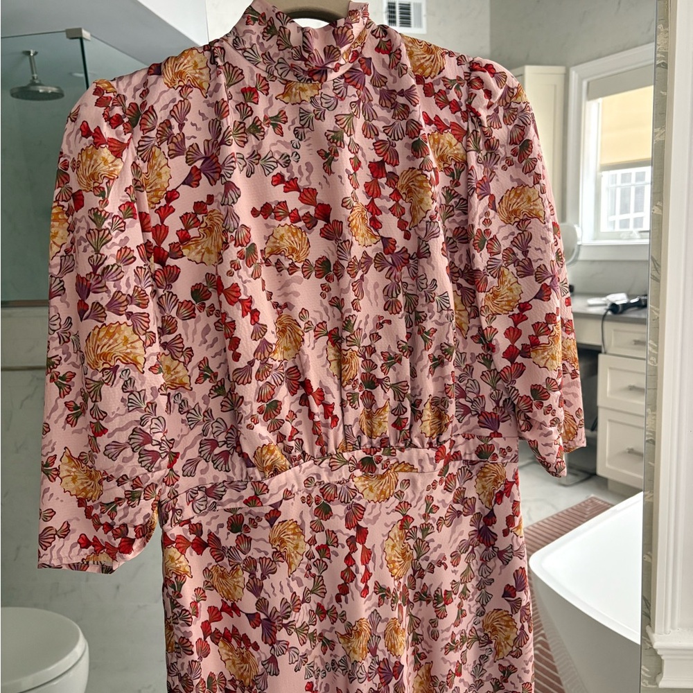 Saloni Floral High-Neck Maxi Dress - Tie-Back Detail - Romantic Pink Print - Picture 7 of 11